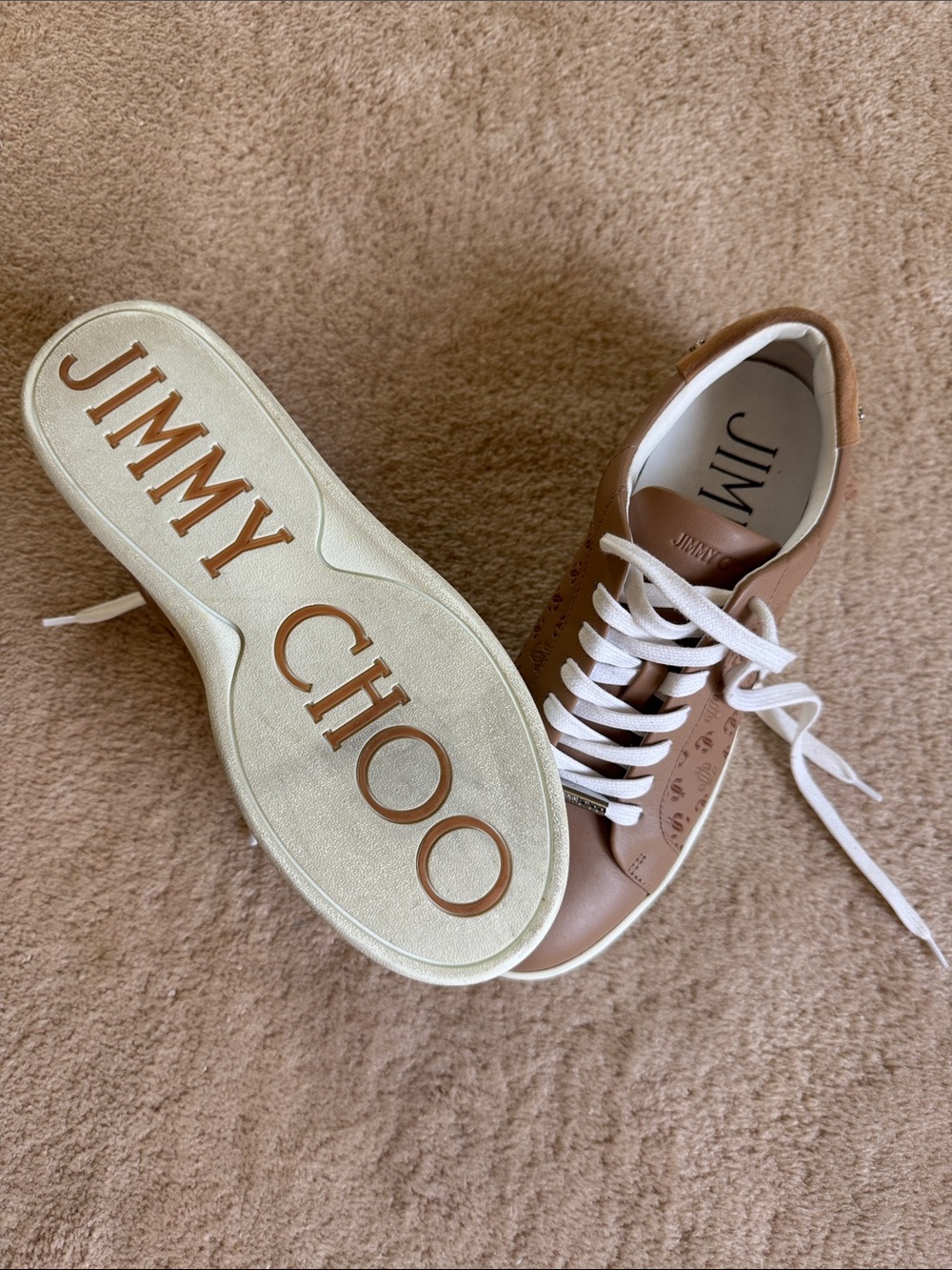 Jimmy Choo Brown Leather Low-Top Sneakers with White Soles